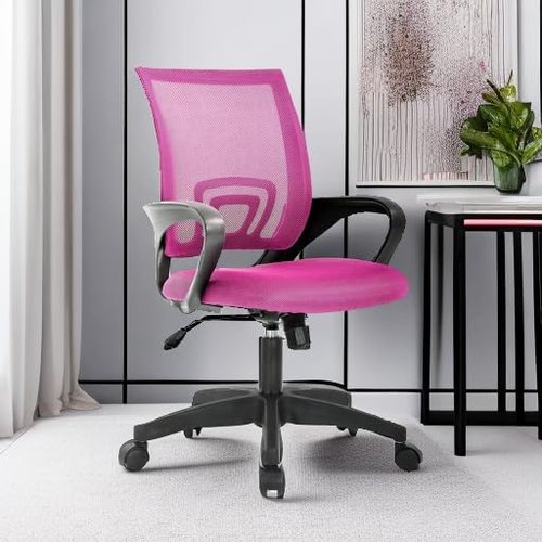 BestOffice Ergonomic Office Chair - Mid-Back Swivel Design with Breathable Backrest & Lumbar Support - Adjustable Height, Pink for Adults & Women