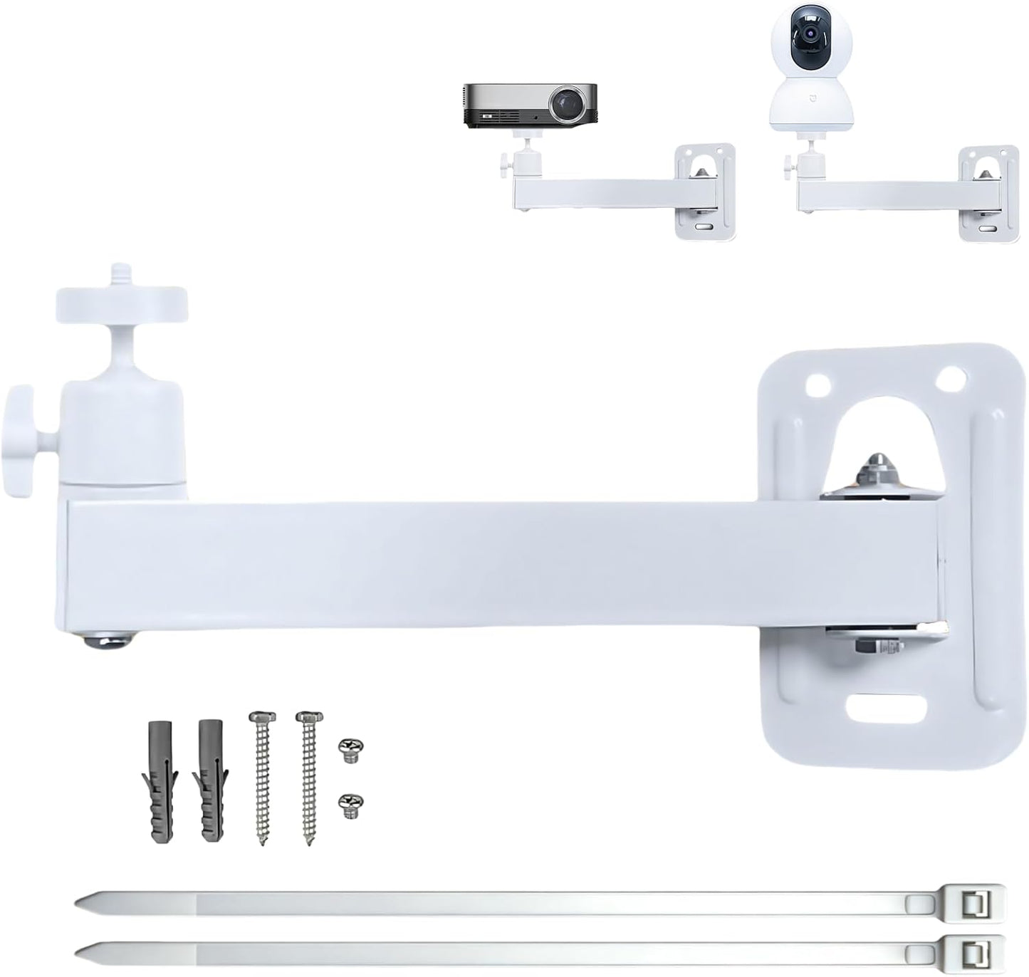 FINXRoll 1/4" 8.46in Foldable Universal Projector & CCTV Camera Wall/Ceiling Mount Bracket (White) - Screw, Adjustable