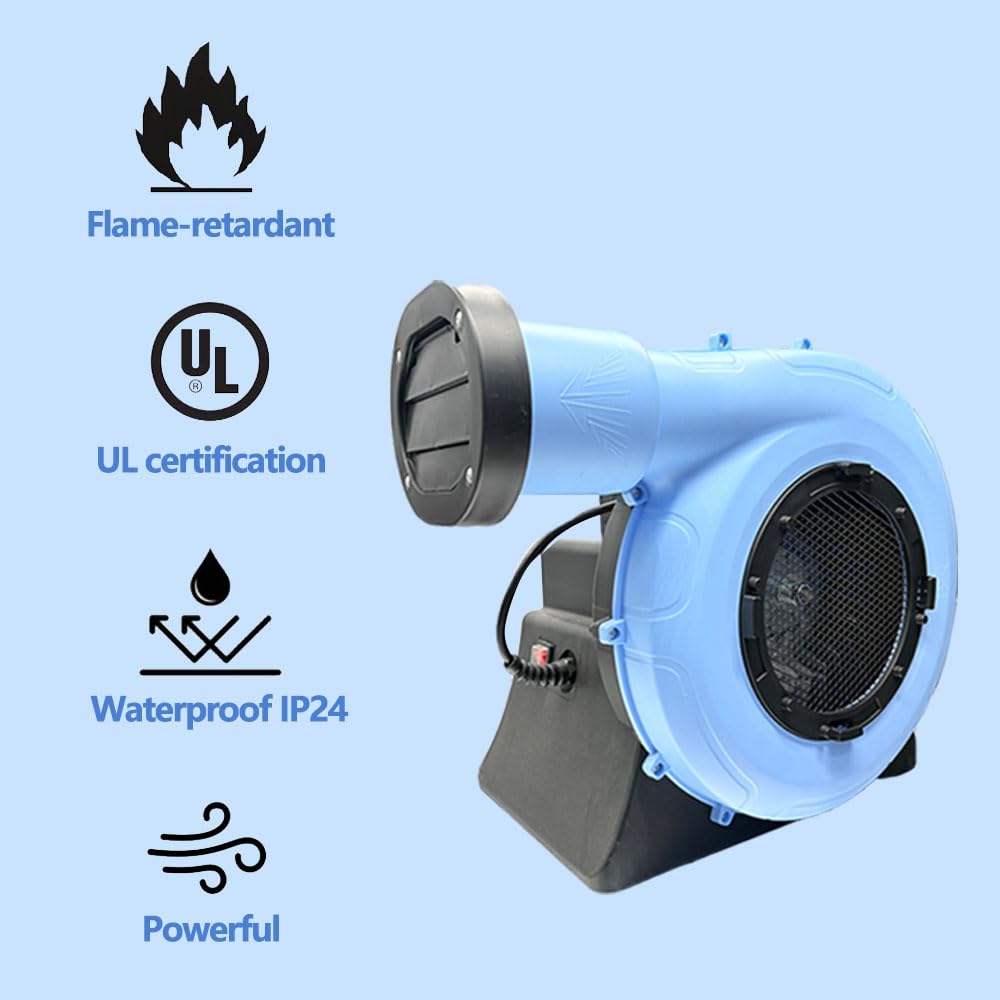 2HP Commercial Air Blower for Inflatable Bounce House, 1500W Heavy Duty Blower with Dual Blades, Quiet & Durable Design, ETL Certified for Outdoor Castle, Slide, Party Use