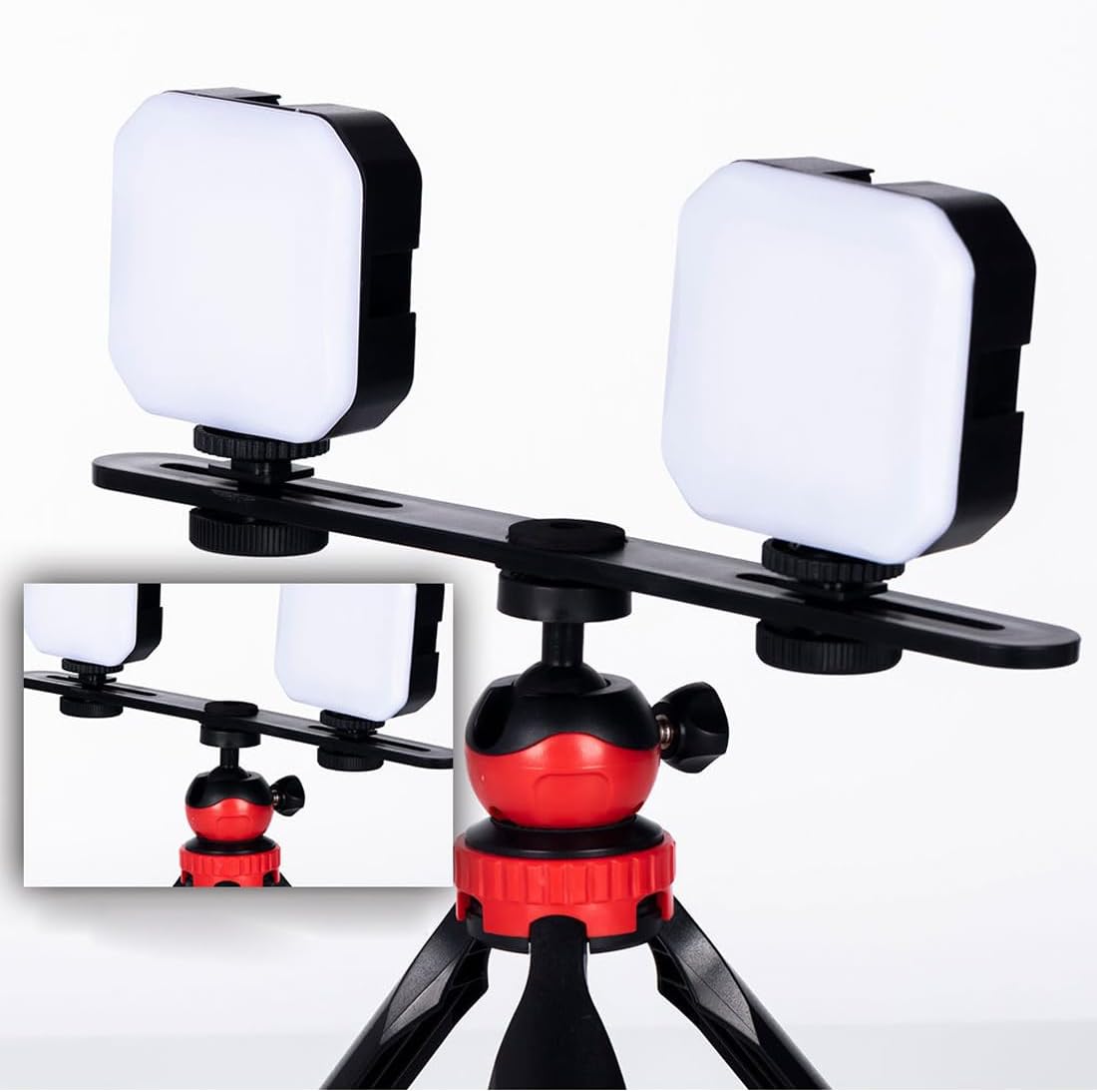 RecDec 2 Pack 1/4 Dual Selfie Light Holder Tripod Mount Stand with Screw Second Video Lights Extension Bar for Clip