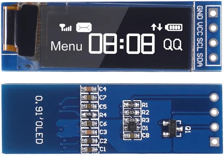AITRIP 4pcs I2C 0.91 Inch I2C SSD1306 I2C 3.3V~5V OLED Display Module OLED Display Module White OLED Screen Driver DC