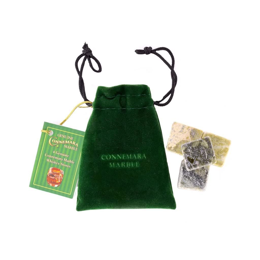 JC Walsh and Sons Set of 4 Whiskey Stones Irish Connemara Marble Chilling Rocks Reusable Ice Cubes Scotch, Bourbon, Liquor and Cocktail DrinksStones Bar Accessories Gifts for Men
