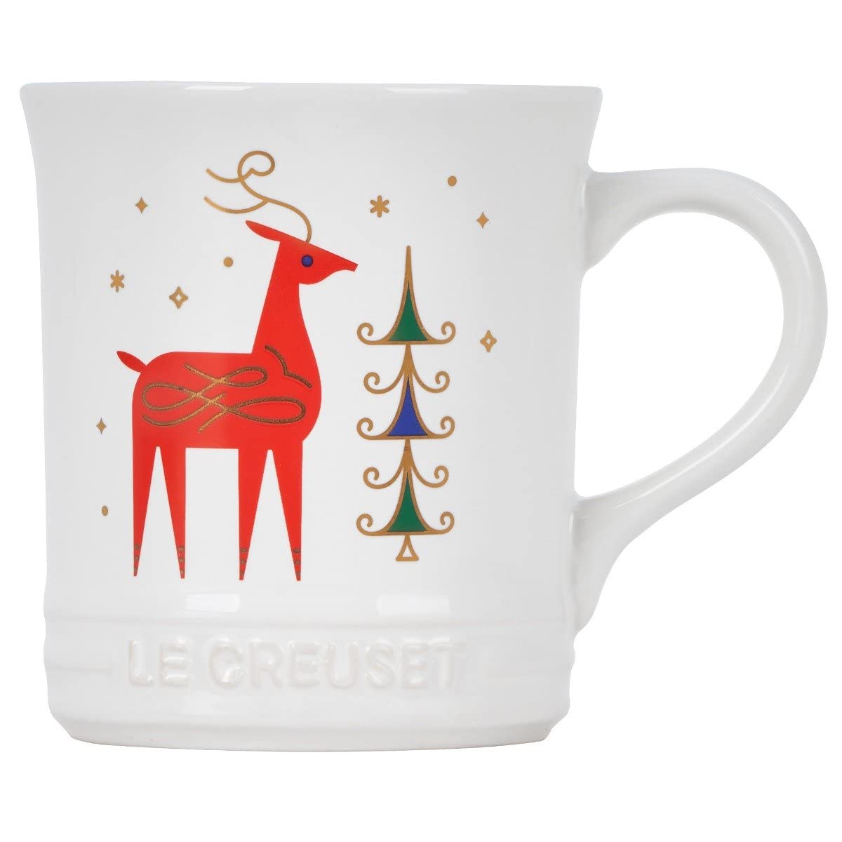 Le Creuset Stoneware Noel Collection: Reindeer Mug, 14 oz., White w/Applique
