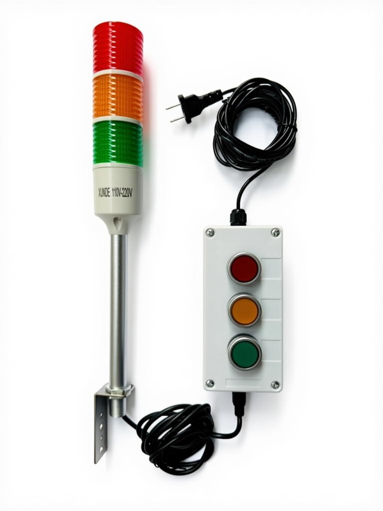 LED Tower Lights 3 Stack Super Bright Red/Yellow/Green Signal Lamp ON/Off Switch Industrial Adapter,16 ft Extension Cord，US Plug