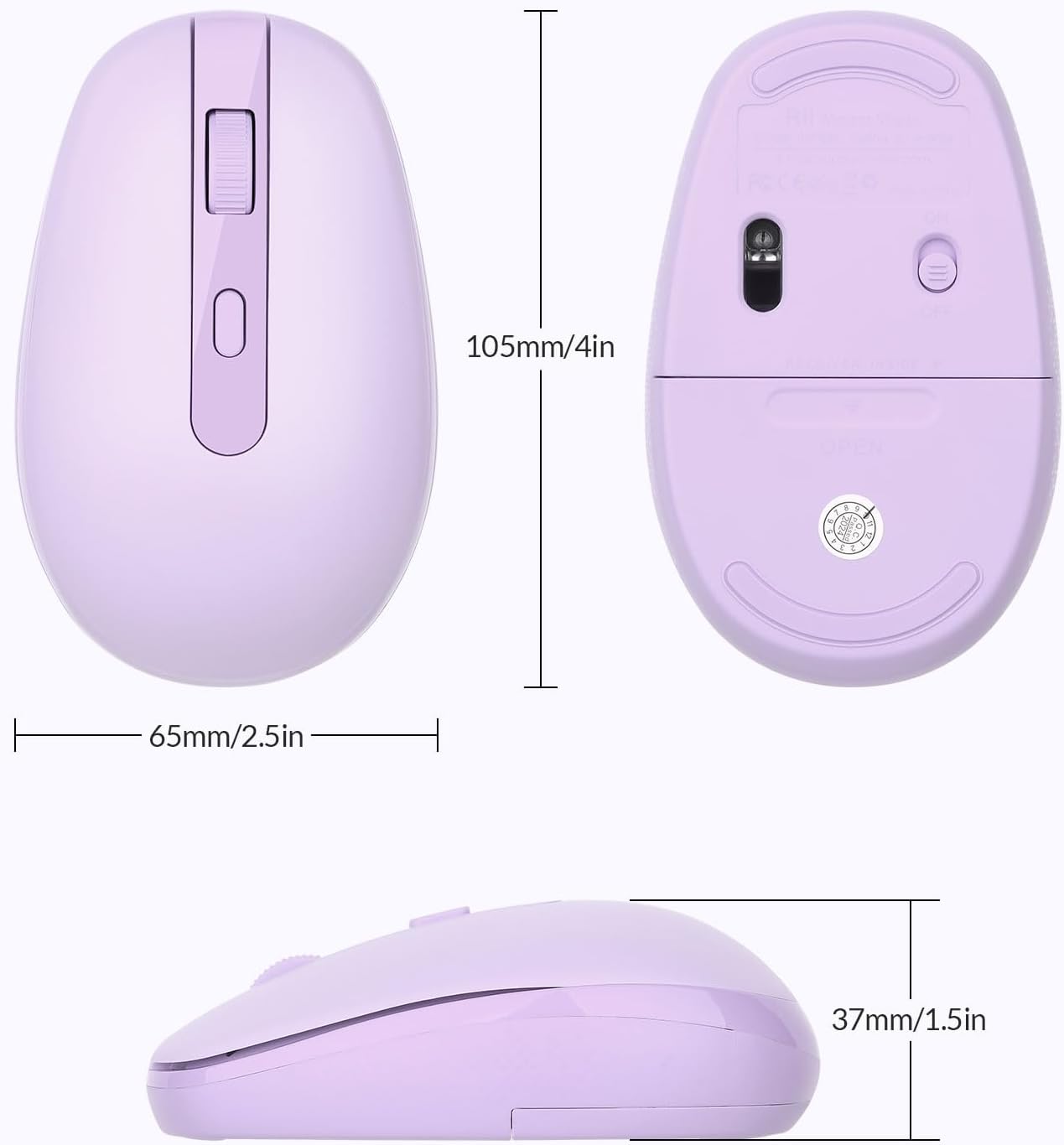 Rii RM700 2.4G Wireless Mouse Silent Mouse with USB Nano Receiver for Laptop,PC,Mac,Chromebook,Windows (Purple)