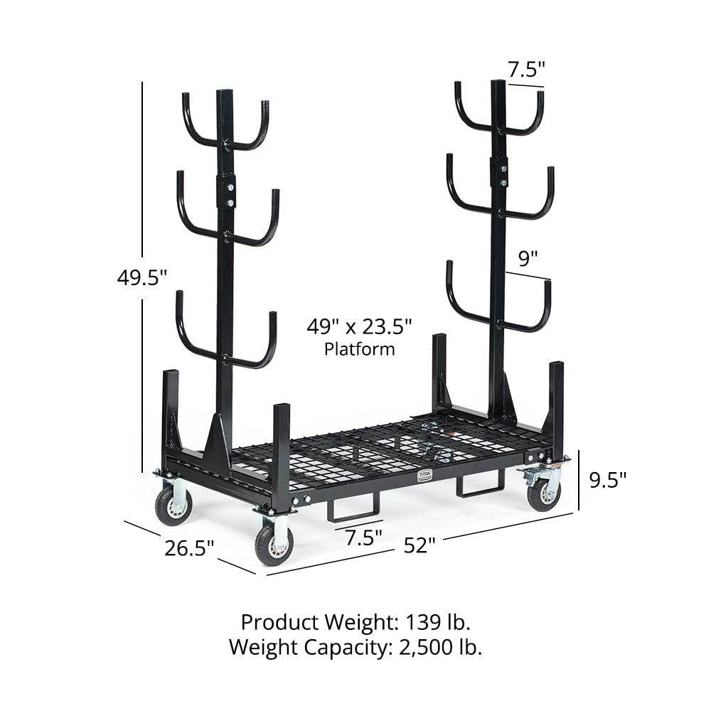 Titan Attachments Mobile Conduit Lumber and Pipe Rack with Eight Bins, Heavy-Duty Rolling Platform Base with Fork Pockets and Locking Caster Wheels, 2,500 LB Capacity, Mobile Roller Dolly