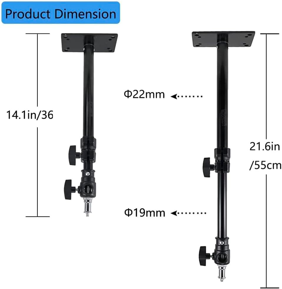 FIEWSZIHU 14.1-21.6inches/36-55 cm 1/4 inch 3/8 inch Camera Ceiling Wall Mount Light Stand with to Universal Adapter