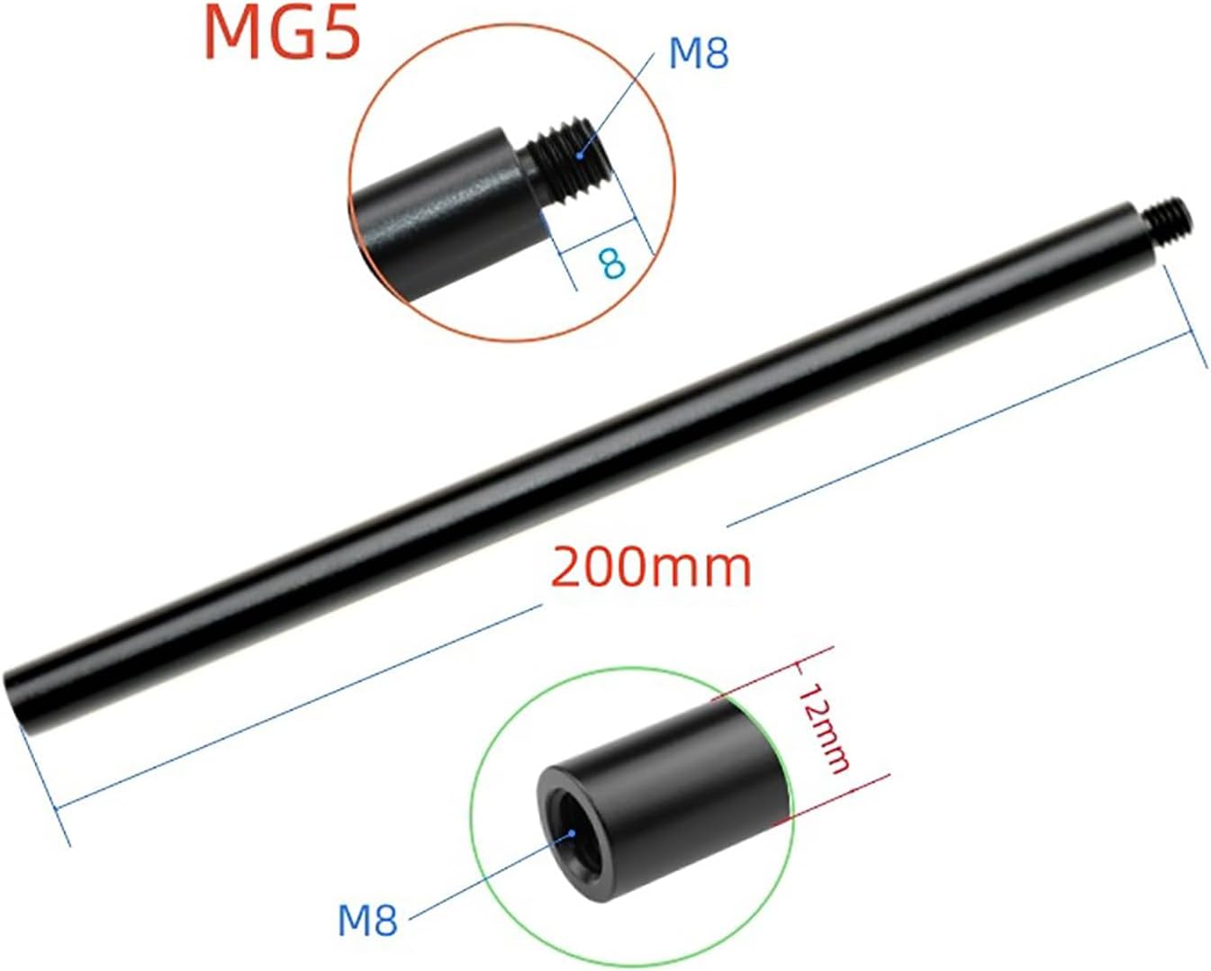 12mm Diameter Tripod Extenders - Female Bottom & Male Top Poles