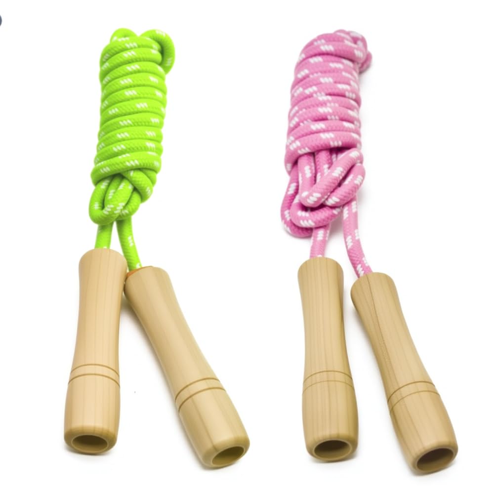 Homello Jump Rope for Kids - Wooden Handle - Adjustable Cotton Braided Fitness Skipping Rope for Toddler Fitness Workout Exercise Outdoor Activity