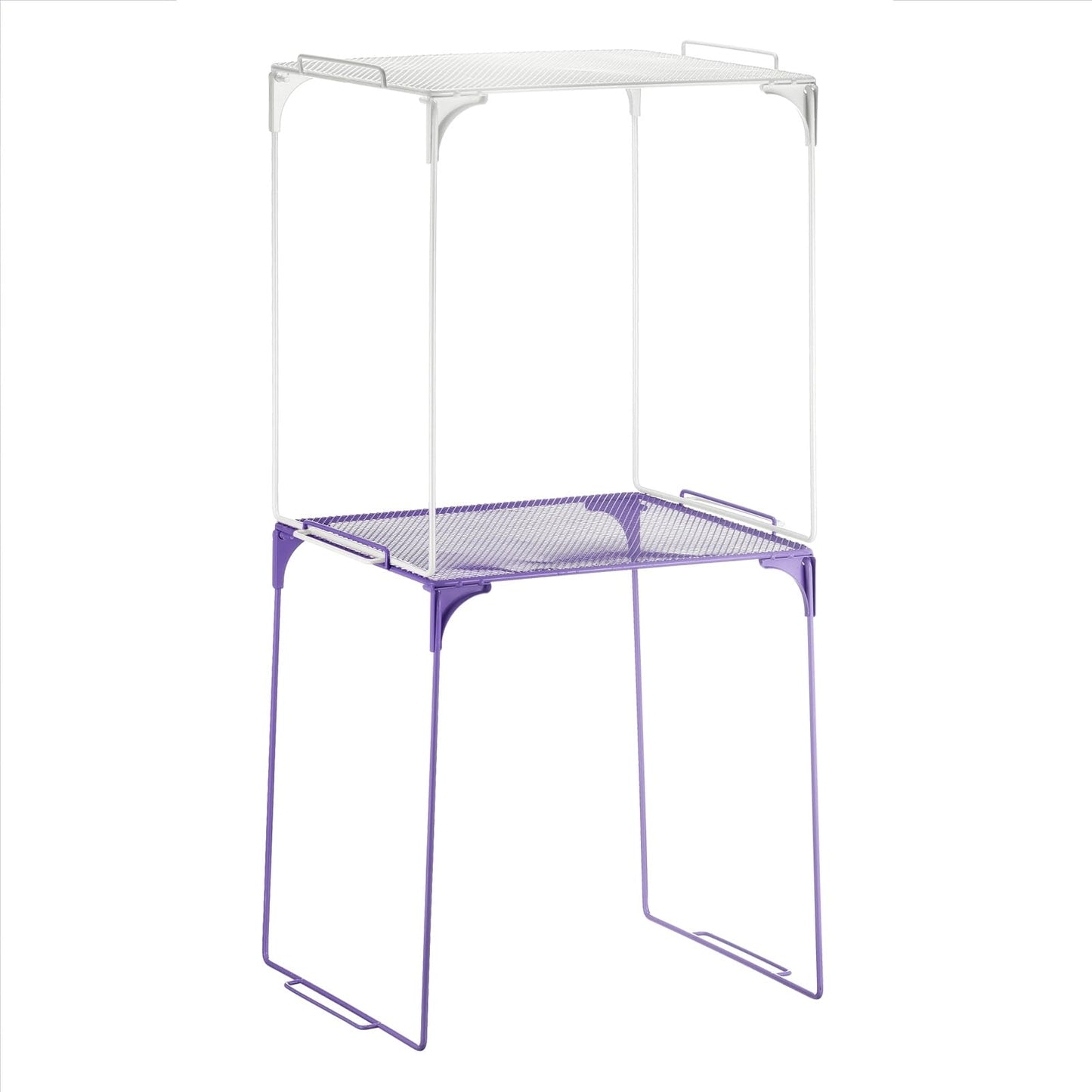 PATIKIL 2 Pcs Locker Shelf Organizer, Stackable Metal Storage Rack Organizer for Home Kitchen Office Gym Space Saving Utility Shelving, White/Purple