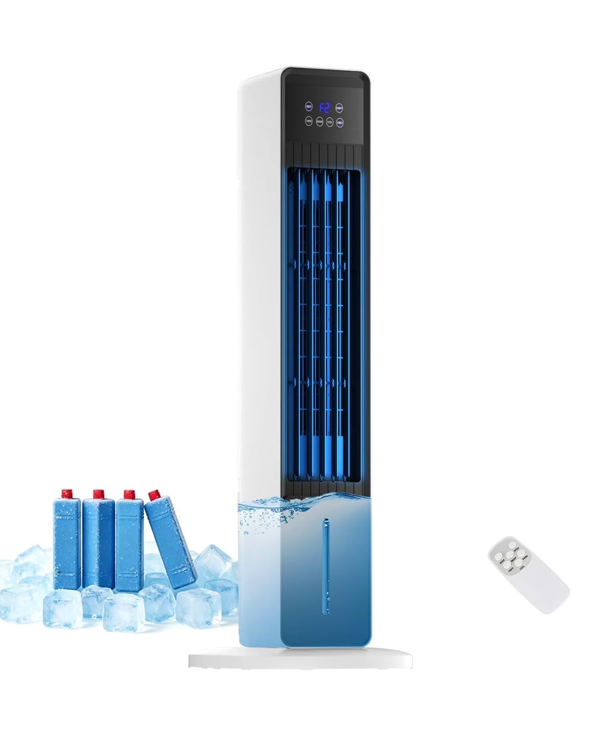 Evaporative Air Cooler, 3-in-1 Portable AC Tower Fan Air Conditioner with 4 Modes & 3 Speeds, 24H Timer, Remote 60°Oscillating Tower Fan, Quiet Swamp Cooler, Tower AC for Bedroom Office, 36inch, Black