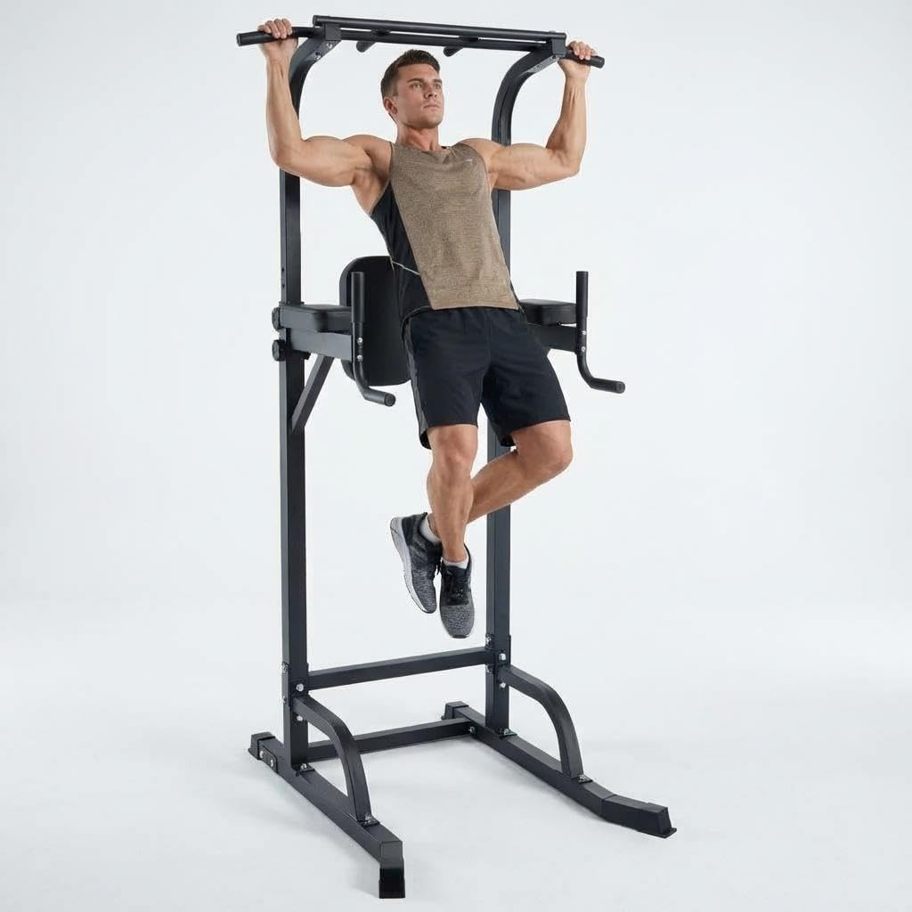 Free Standing Power Tower Pull Up Bar and Dip Station,Adjustable Strength Training Pull-Up Bars for Full Body Workout, Multifunction Dip Station Home Gym for Pull-Ups, Dips, Push-Ups, Leg Raises