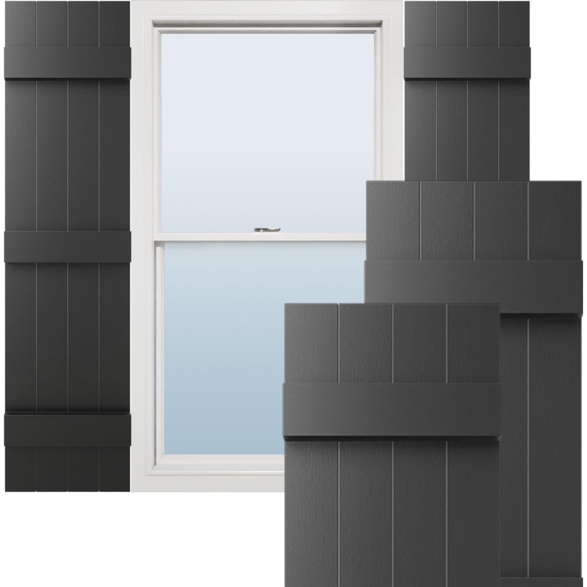 Ekena Millwork Lifetime Vinyl LJ4S14X07100BL Standard Four Board Joined, Board-n-Batten Vinyl Shutters, w/Installation Shutter-Lok's & Matching Screws (Per Pair), 14"W x 71"H, Black