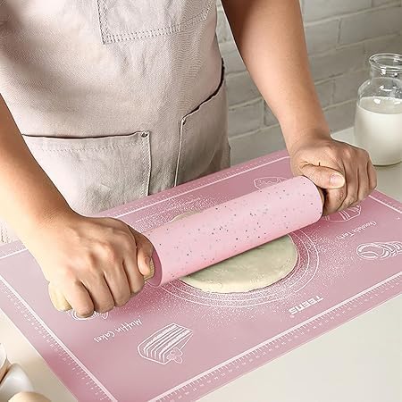 Skiennix Silicone Rolling Pin - 15-Inch Non-Stick Pastry Dough Roller with Wooden Handle | Ideal for Baking Cookies and Dumplings