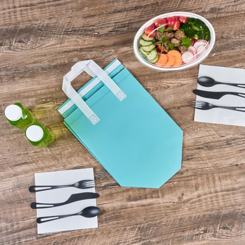 Restaurantware Insulated Delivery Bags 100 Count 9.449 x 5.906 x 10.236 Inches Nonwoven Take Out Bags For Food With Sturdy Handles, Teal Insulated Grocery Bags Tamper-Evident Foldable
