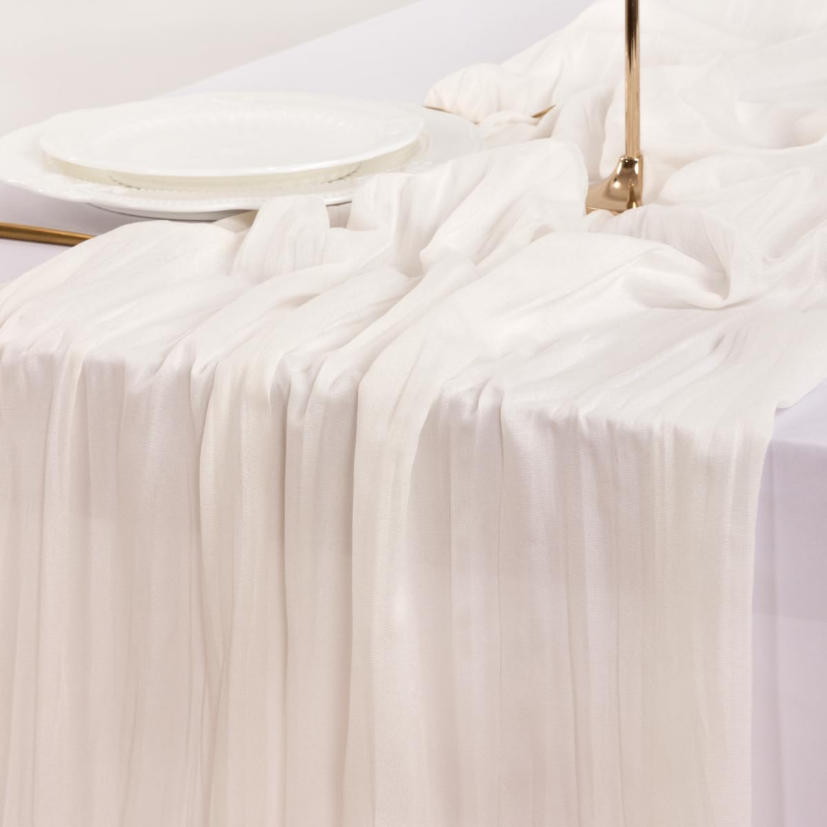 Socomi Ivory White Cheesecloth Table Runner - 120 Inch Boho Rustic Decor for Weddings & Events