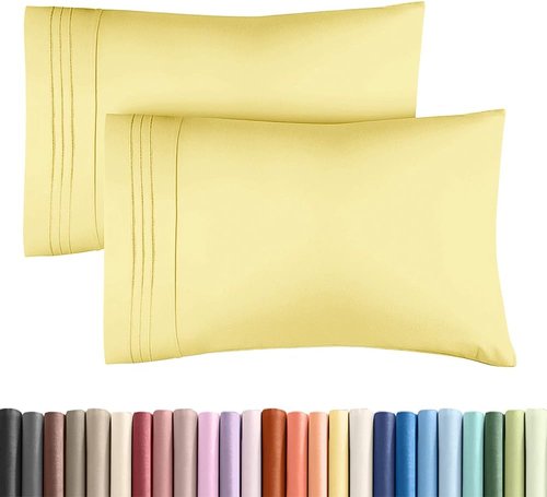 King Standard Pillow Cases by [Brand Name] - Ultra-Soft Hotel Quality - Wrinkle Resistant & Machine Washable - 2 Piece Set in Yellow