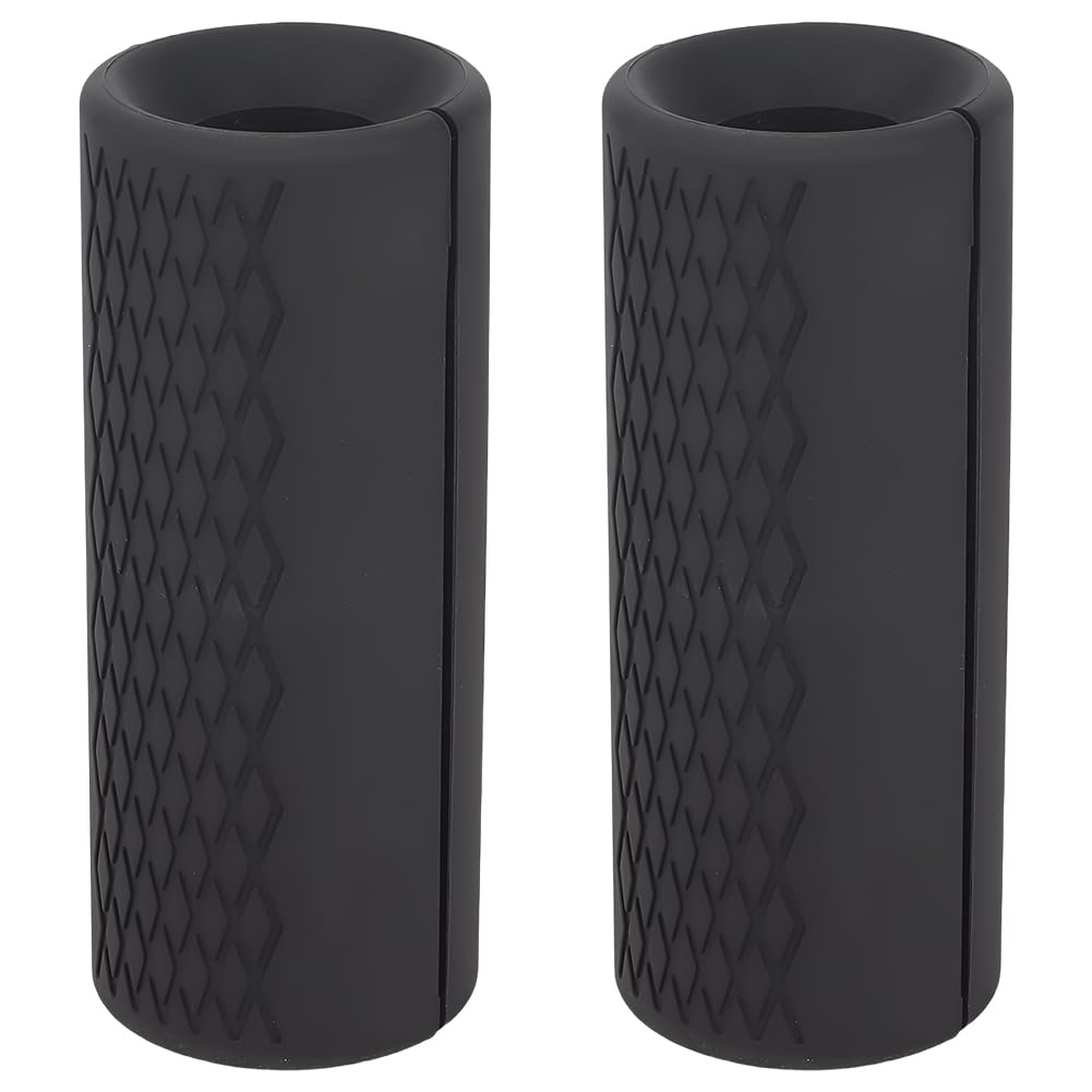 GORGECRAFT 2Pcs Black Dumbbell Grip High Density Silicone Non Slip Hand Pressure Relief Arm Blaster Adapter Thick Dumbbell Clutch Bar Grip Tool for Weightlifting Muscle Building Strength Training