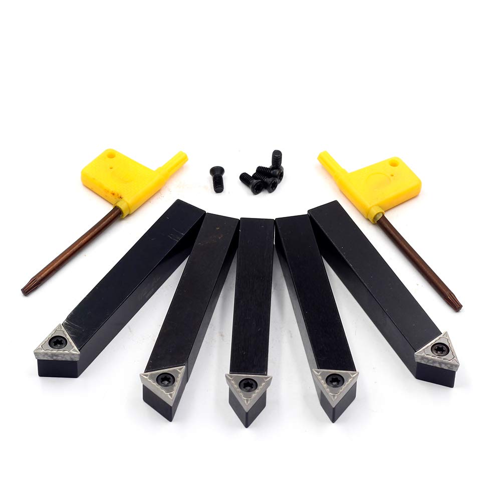 OSCARBIDE 1/2" Mini Lathe Indexable Carbide Turning Tool Holder 5 Pieces/Set,Metal Lathe Cutting Tools with Carbide Inserts TCMT16T304