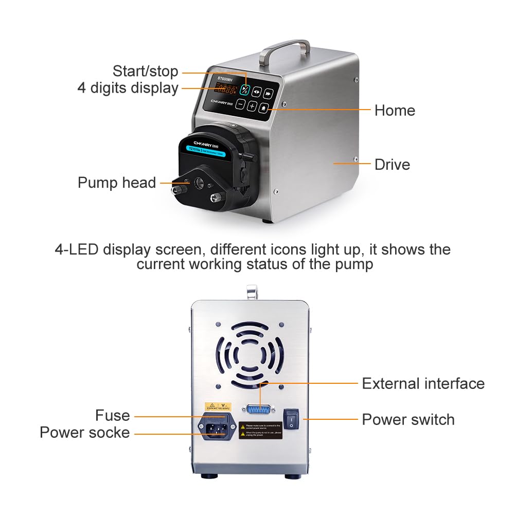 BT600MH-YZ1515x Peristaltic Pump Stepper with Digital Control Dosing Pump with Pump Head Max 2280ml/min Liquid Dosing Pump for Lab (110V)