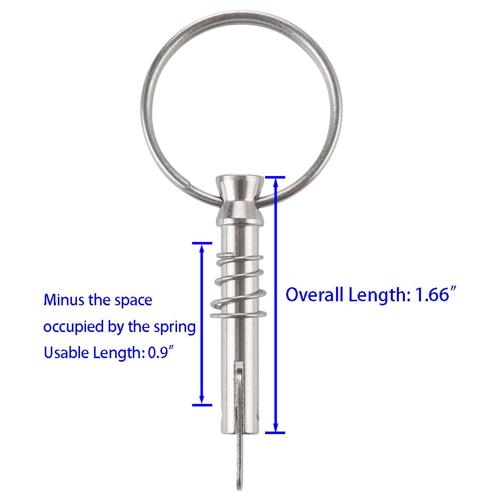 4 Pcs Quick Release Pin 1/4" Diameter w/ Drop Cam & Spring, Usable Length 0.9", Full 316 Stainless Steel, Bimini Top Pins, Marine Hardware