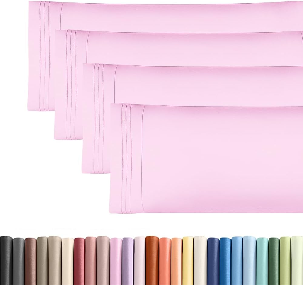 Skiennix Body Pillowcases Set of 4 | Soft, Breathable 20x54 Long Pillow Covers - Machine Washable, Fade-Free (Light Pink)
