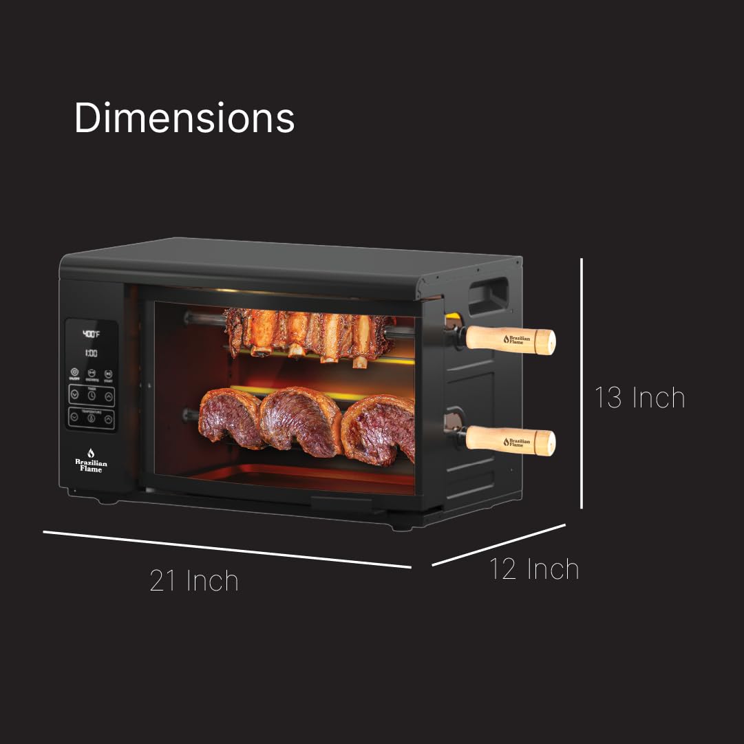 Electric Rotisserie Oven Brazilian Flame VOLTA | Vertical Countertop Grill with Auto-Rotating Skewers Shawarma Grill Machine Meat Kebab | Indoor Adjustable Temperature | 8lb Capacity | World Cup Grill