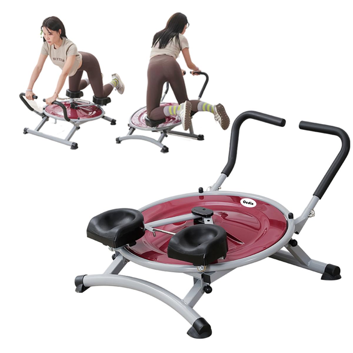 Ocdin Ab Circle Pro Abdominal Trainer, Core Workout Fitness Equipment with Rotatable Kneeling Pad for Home Gym, Waist, Glutes & Legs Exercise (Red)