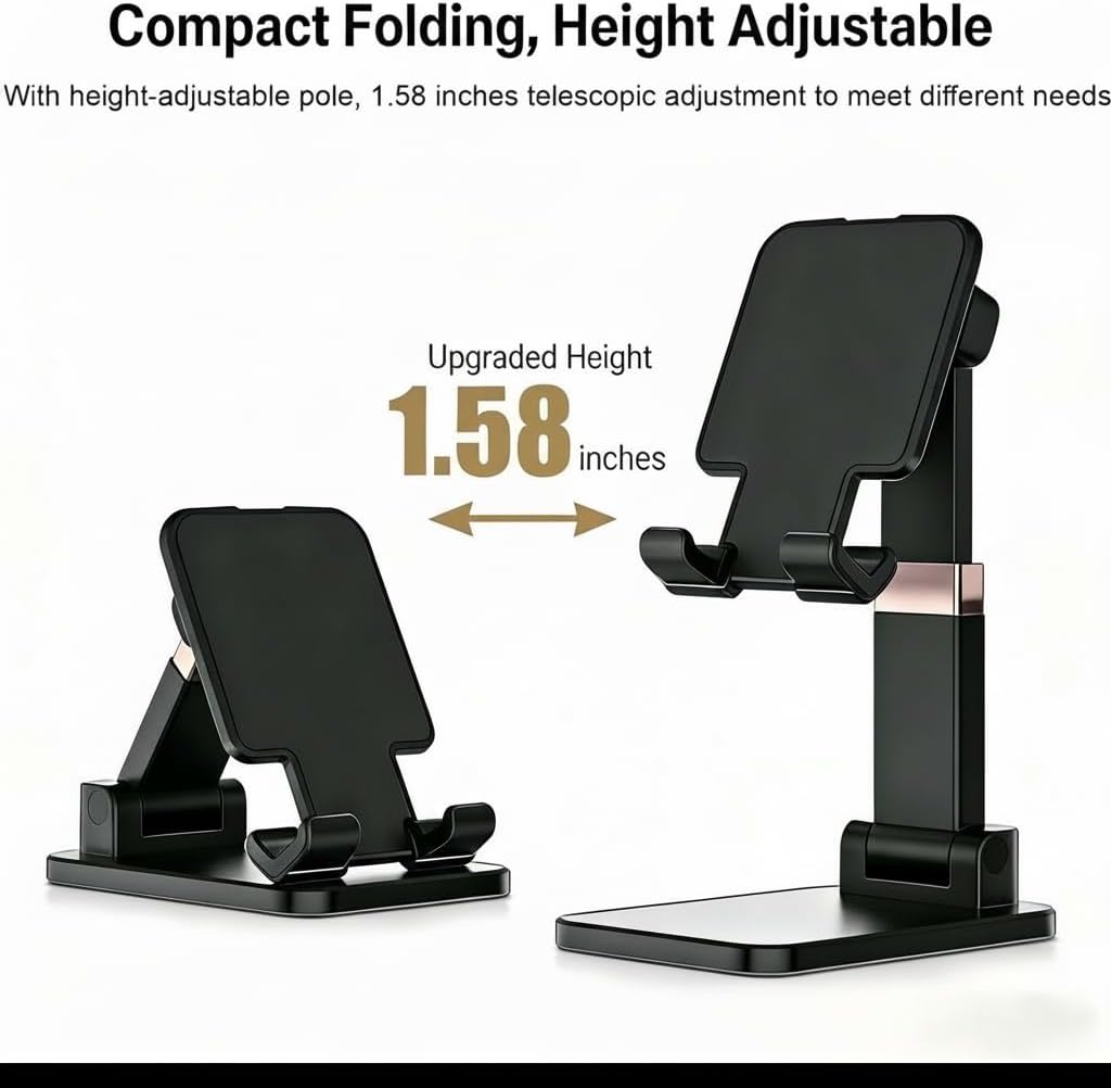 Aurasion Adjustable Phone & Tablet Stand for Desk, Foldable Holder with Stable Base and Non-Slip Design, Compatible