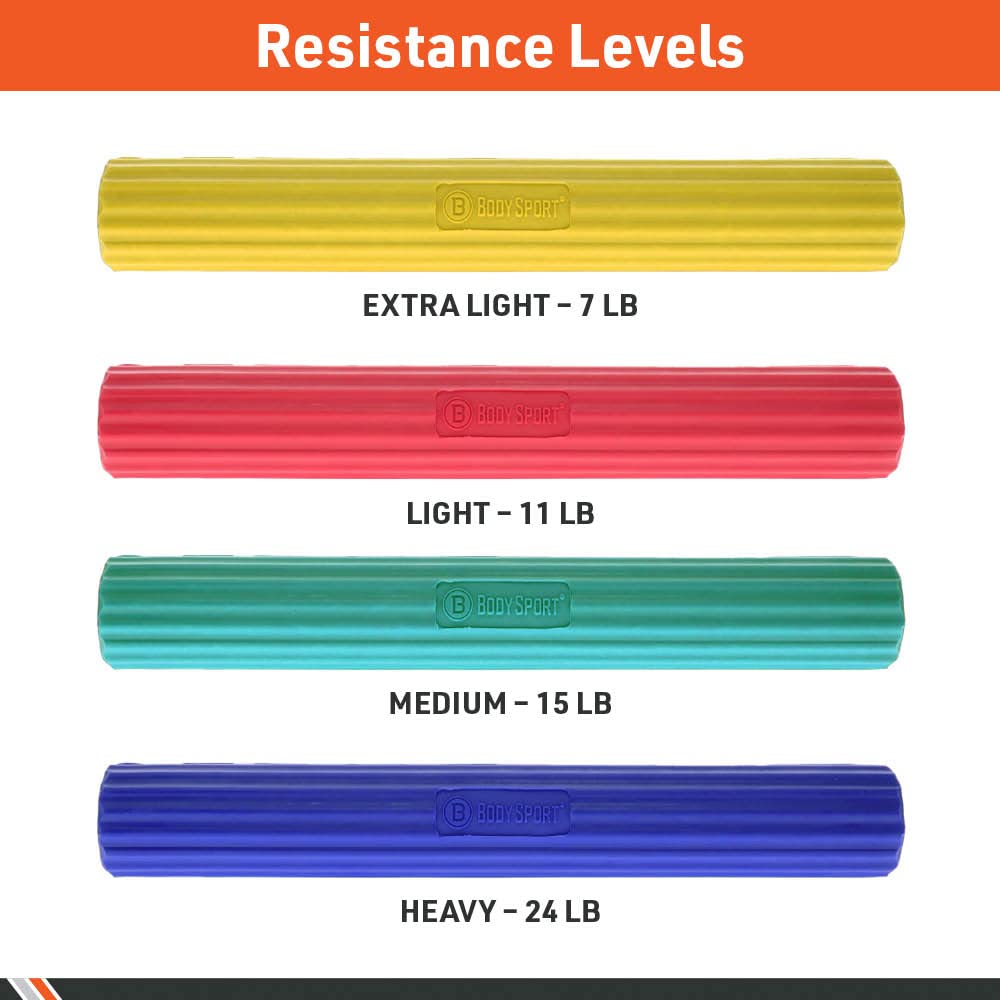 Body Sport Twist & Flex Bar, Green, Medium, 15 lb. – Flexible Rehab Equipment for Tennis Elbow, Golfer's Elbow, Arm Injuries, & Tendonitis – Resistance Training for Improved Grip & Strength