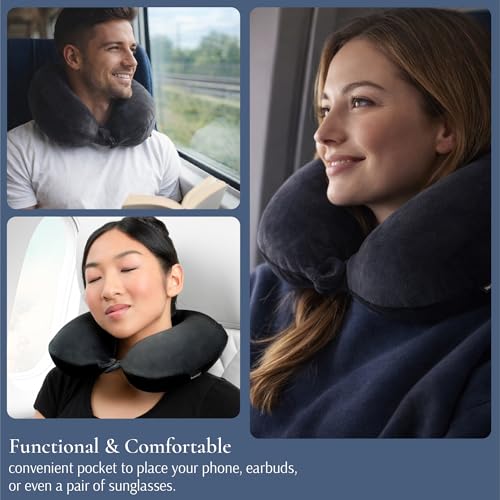 Brookstone Travel Neck Pillow - Lightweight Fleece Casing U-Shaped Stuffable Memory Foam Travel Pillow for Sleeping and Neck Support, Soft Pink