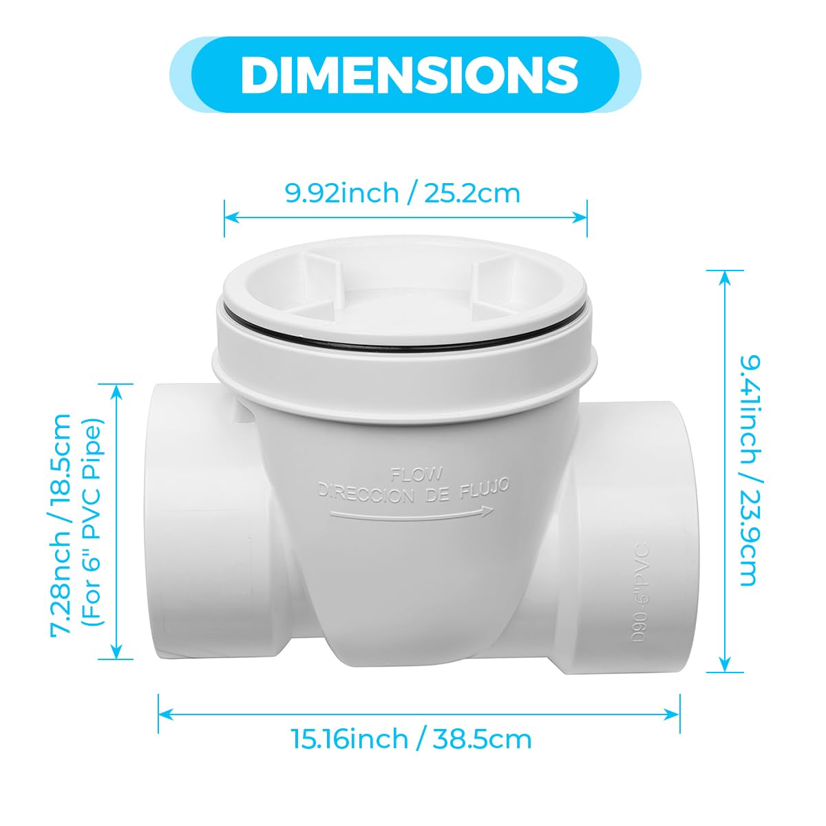 Cinsda 6" PVC Backwater Valve, 6 Inch Back Flow Preventer Valve, Backflow Water Valve Prevents Sewage Backflow