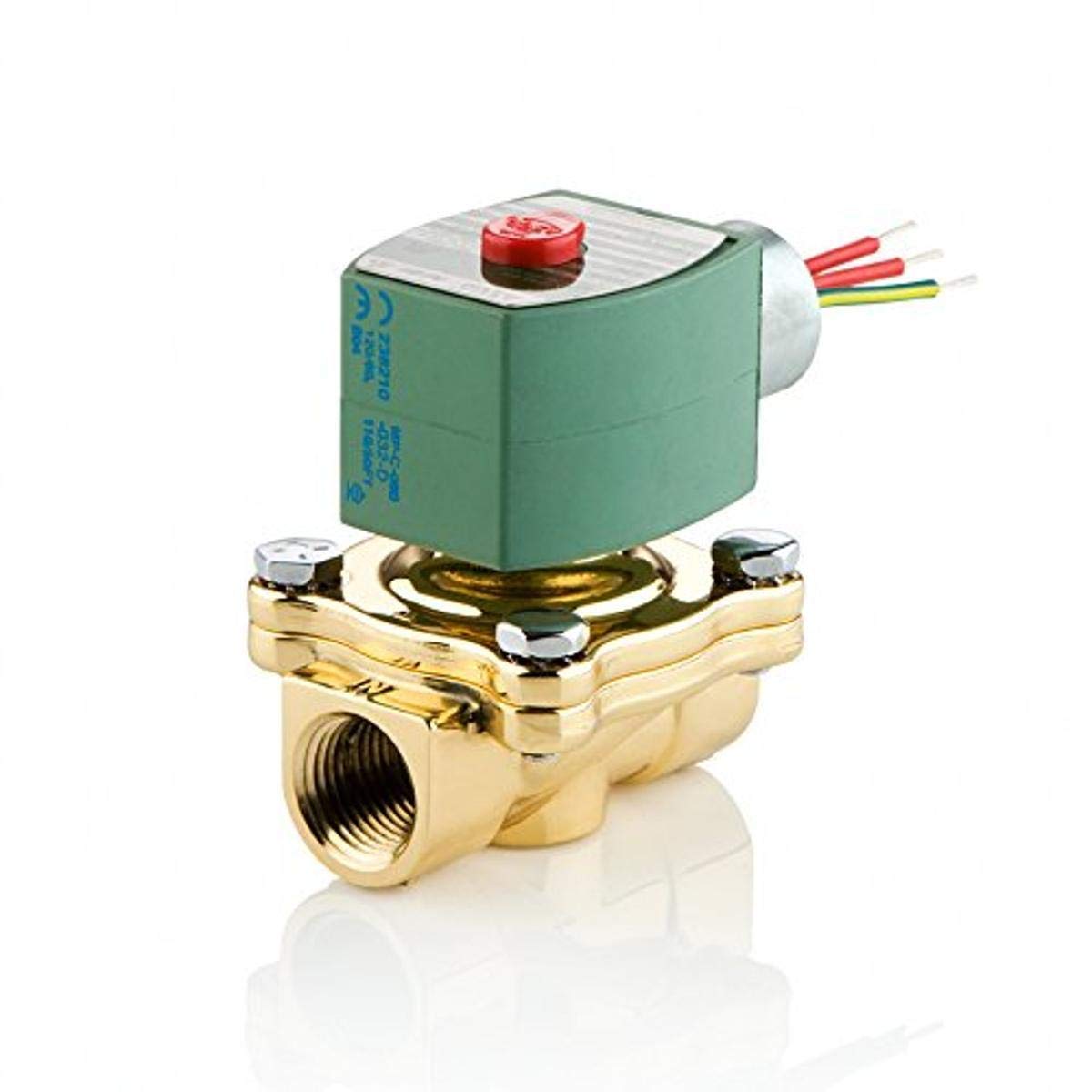 ASCO 8210G034-120/60,110/50 Brass Body Pilot Operated General Service Solenoid Valve, 1/2" Pipe Size, 2-Way Normally Open, Nitrile Butylene Sealing, 5/8" Orifice, 4 Cv Flow, 120V/60 Hz, 110V/50 Hz