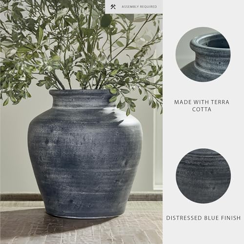 Signature Design by Ashley Meadie Traditional Indoor Terra Cotta Tabletop Vase with Wide Mouth, Blue