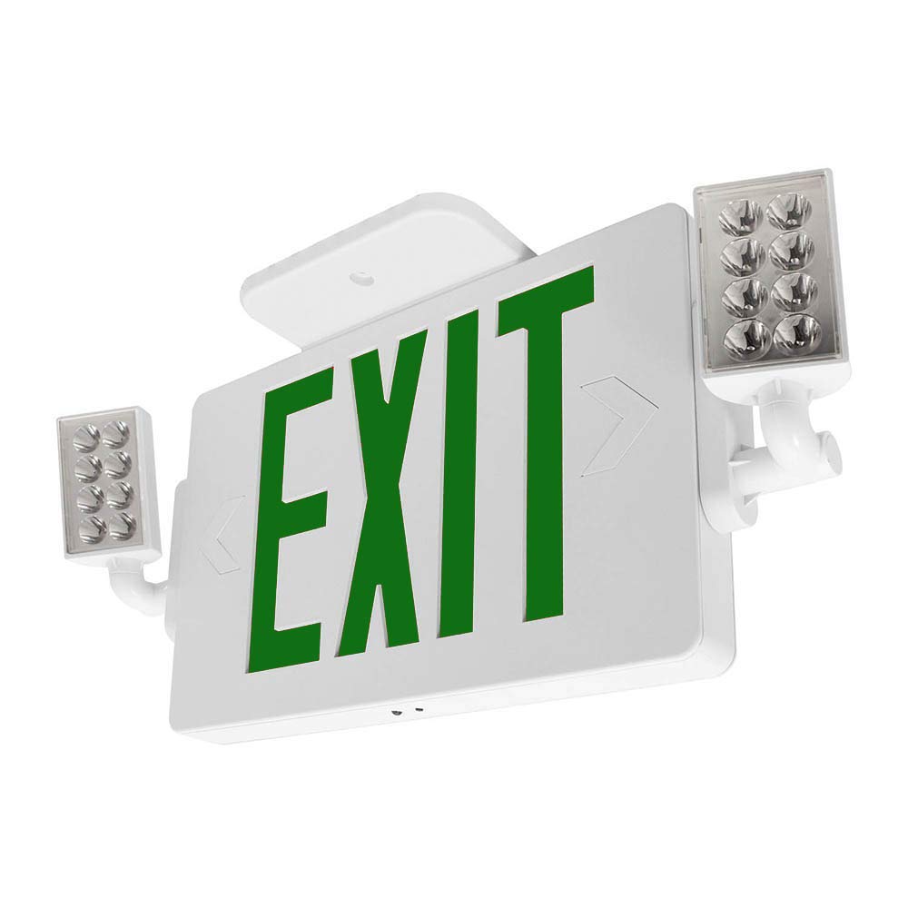 LFI Lights® Thin COMBO UL 924 Listed, Green LED, Exit Sign with Emergency Lights, White, 120-277VAC Hardwired with Battery Backup, Optional Double Face and Knock Out Arrows COMBOTGWBB 2 Pack