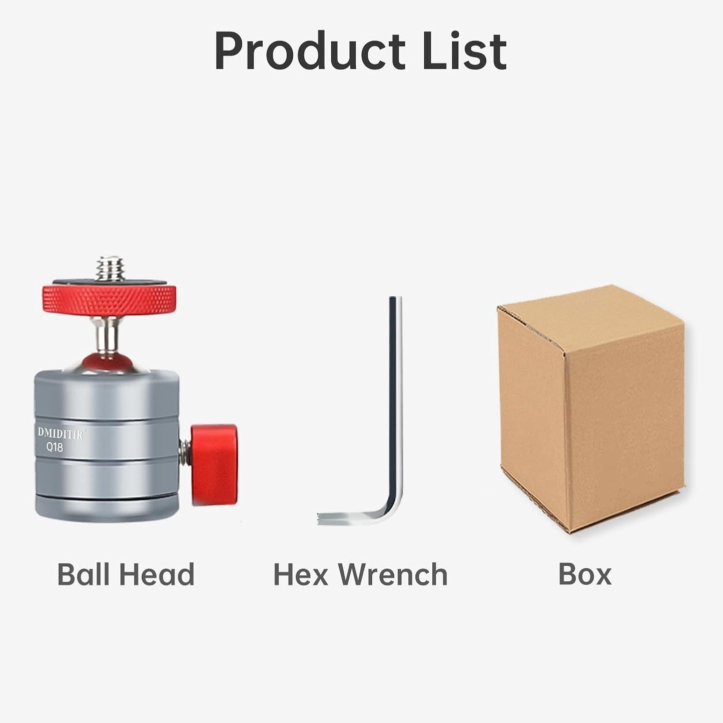DMIDITIR Q18, 360 1/4" Mini Spherical Ball Head Panoramic Gimbal, Aluminum Construction, Interface, Compatible