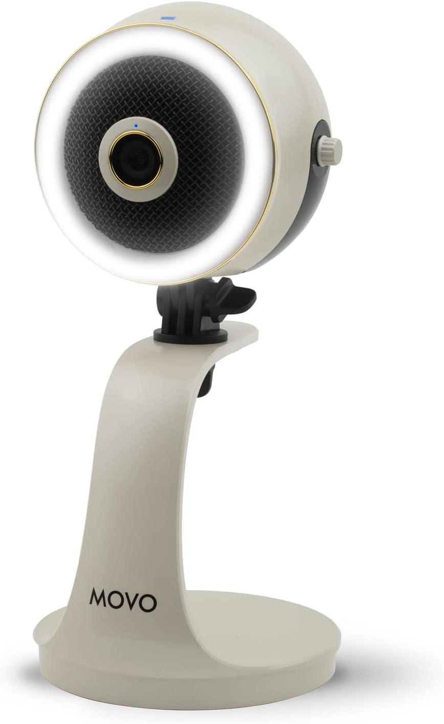 Movo 1080p WebMic HD Pro All-in-One Webcam with Mic and Ring Light in Pearl White- HD Camera, Pro Cardioid Condenser