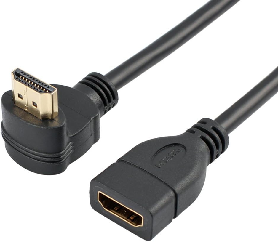 Bluwee 90-Degree (0.5FT) HDMI Extension Cable High Speed Angle Male to Female Wire Cord Extender - Gold Plated Plugs