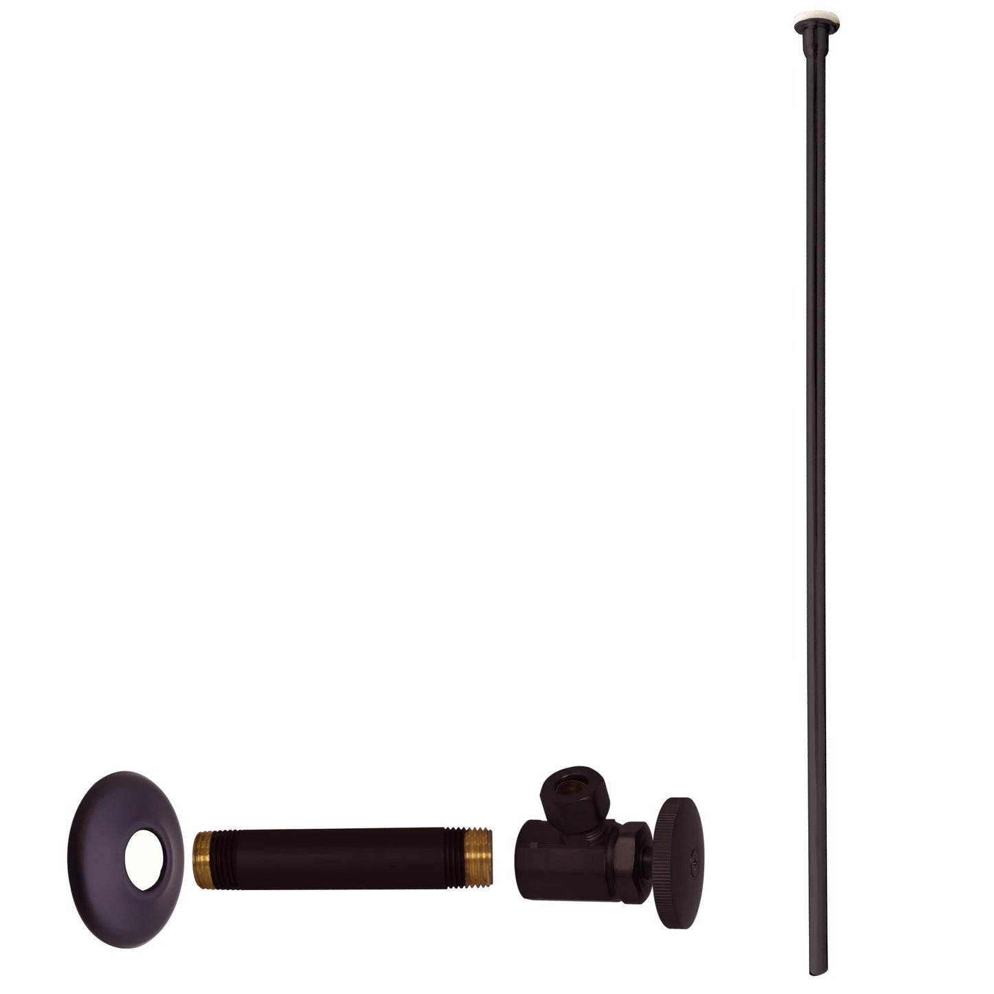 Westbrass D103KFH-6-62 1/2" IPS x 3/8" OD x 20" Flat Head Riser Supply Line Kit with Round Handle Angle Supply Shut Off Valve for Toilet, Matte Black (6-Pack)