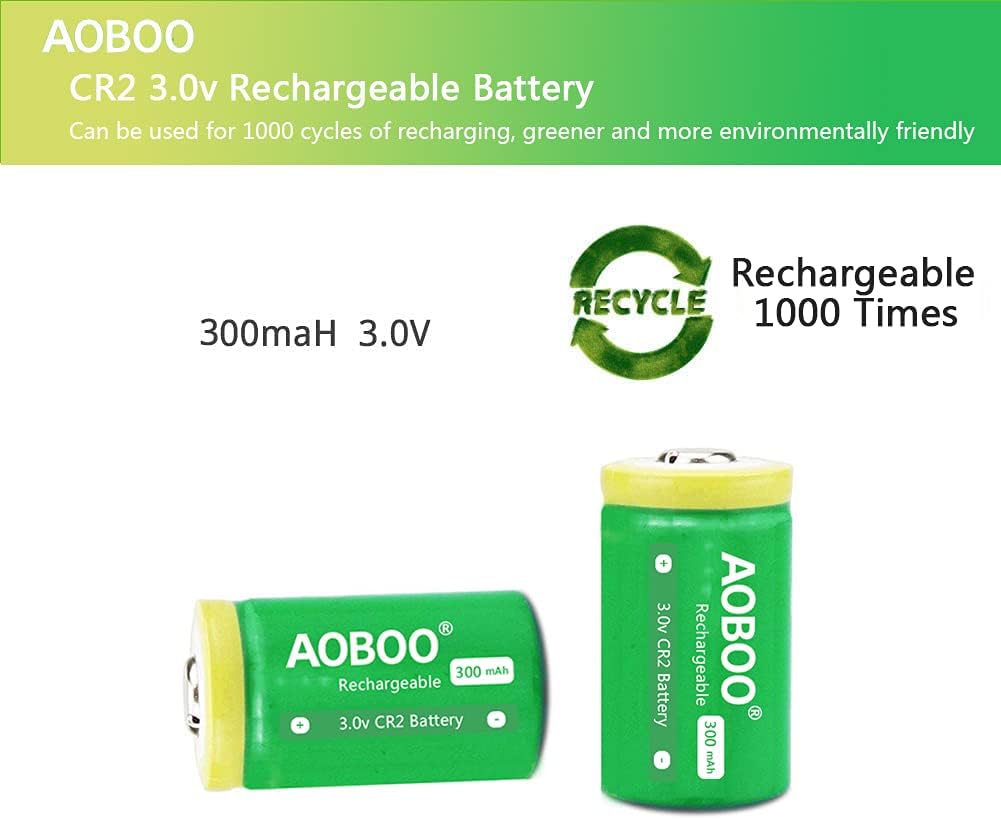 AOBOO CR2 3V 4pcs Set CR-2W/4P CR15H270 Rechargeable Battery + Charger Compatible with Golf Rangefinder Camera