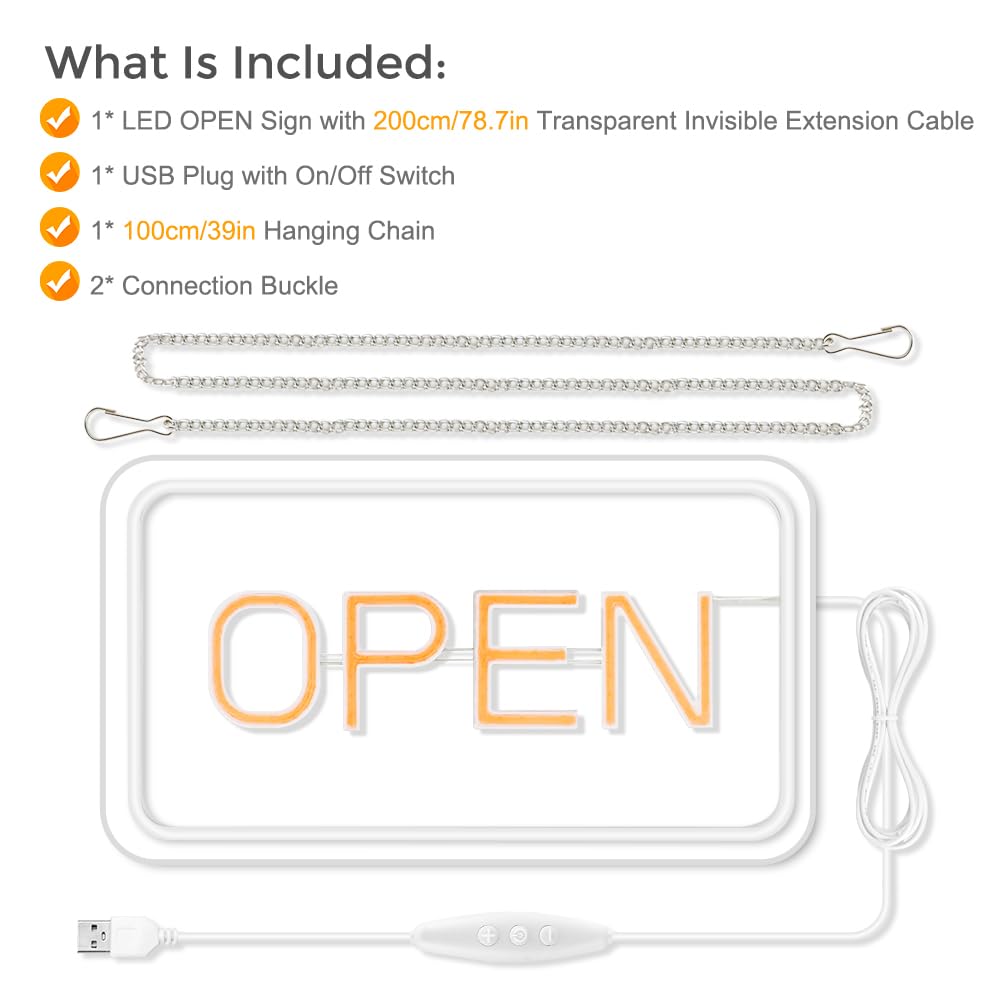 Open Signs for Business, COB Chip LED Neon Open Sign, 16"x 9" Bright Electric Light Up Open Signs with ON/OFF Switch for Bars, Stores, Coffee Shop, Hotel, Window, Outdoor etc.