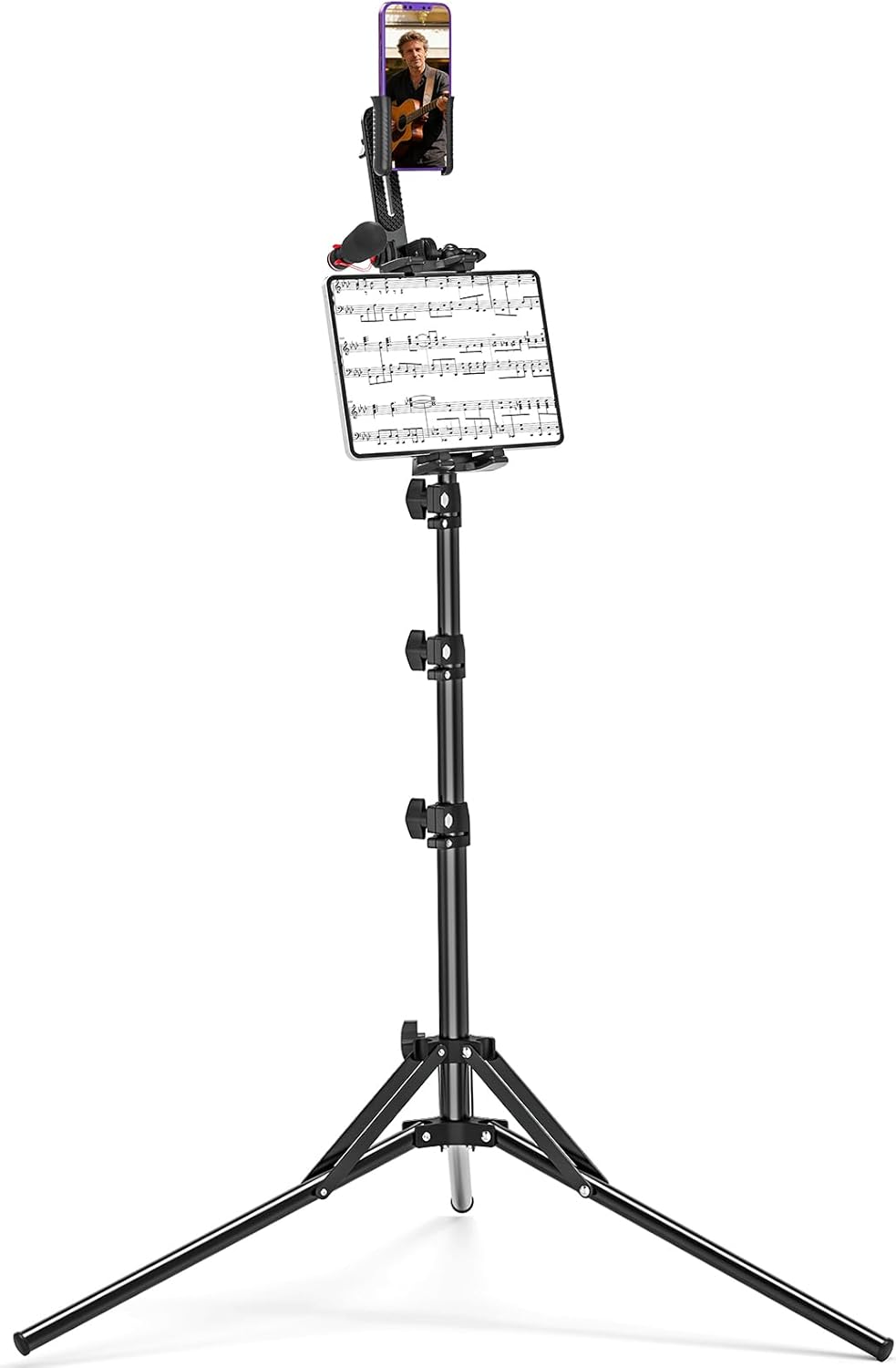 BAISHUN 63-inch 360 2 4.7-12.9 inch 1/4 inch Tripod Stand for Tablet Camera Phone, Height Adjustable iPad Mount Holder