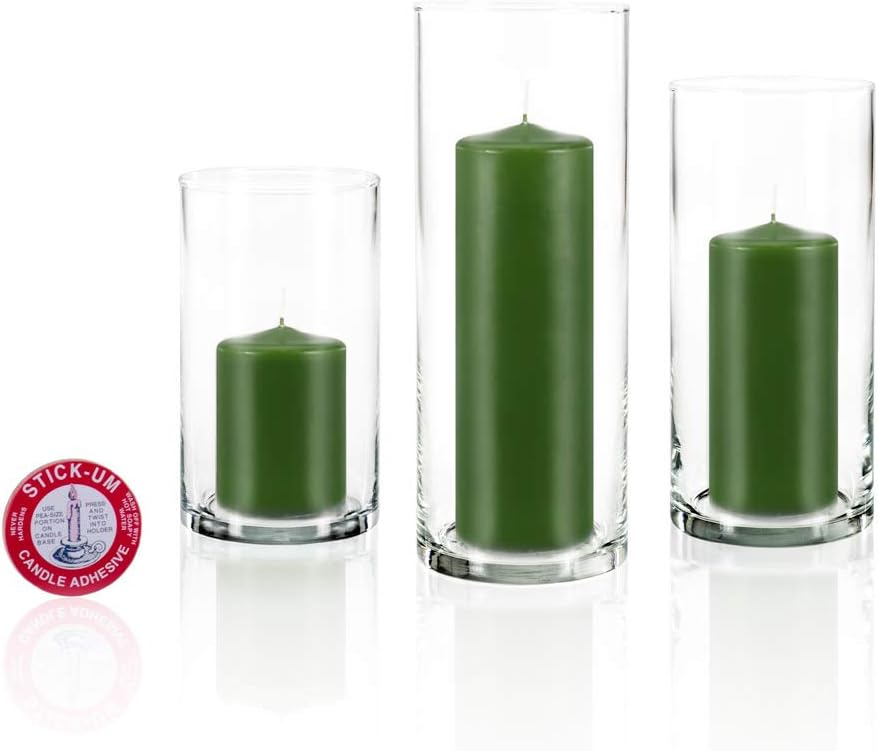 yummi Set of 36 Slim Pillars and Cylinder Vases - Green Tea