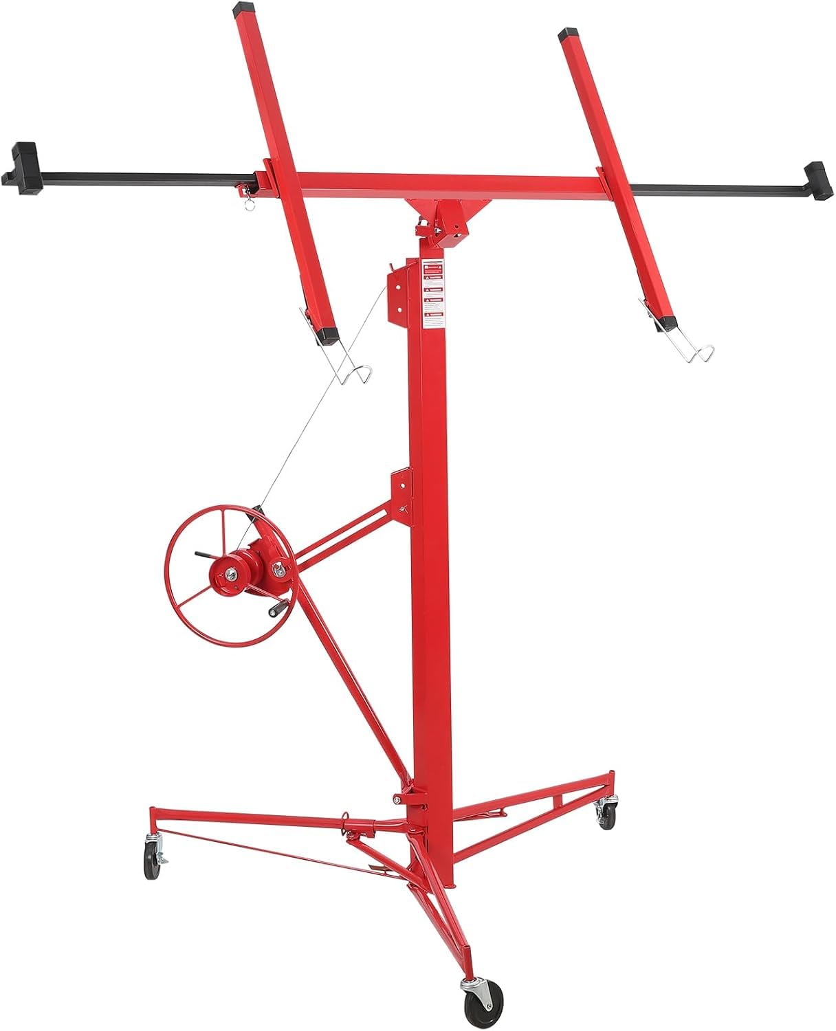 Drywall Lift 16FT, Drywall Jack Lift for Ceiling, Adjustable Panel Hoist, 150LBS Heavy Duty Drywall Lifter, 3 Lockable Wheels Foldable Sheetrock Lift for Home Improvement, Red