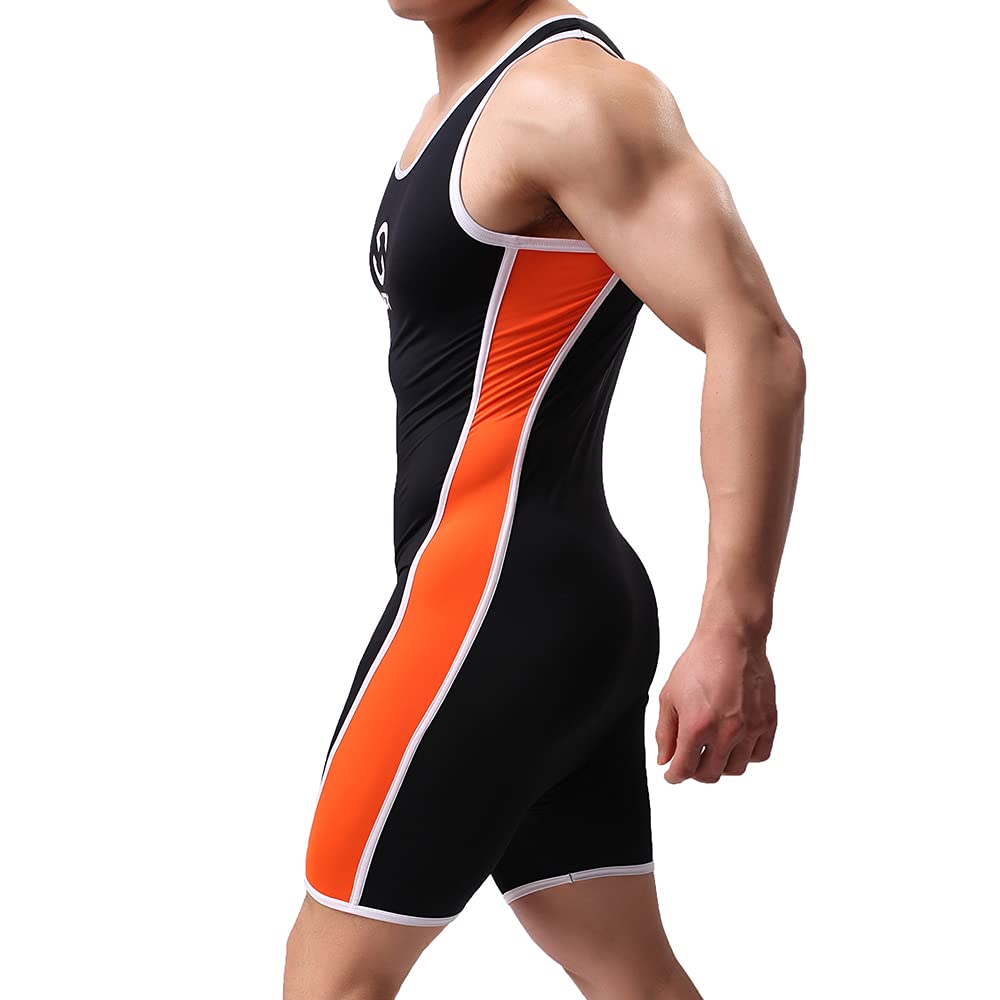 WMIERFI Ice Silk Men's Athletic Supporters Sport Swim Bodysuit Slim Fit Wrestling Singlets Leotard Underwear Jumpsuits Black Medium