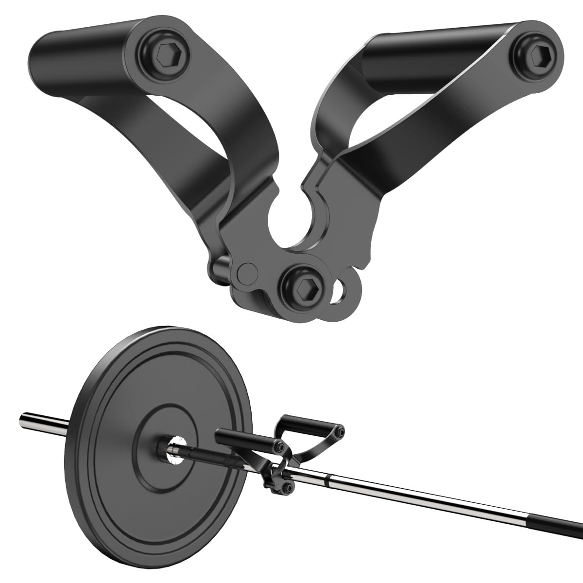 AimiDream Double D Row,V Bar Landmine Handle Attachment for Barbell Bar, Handle Cable Attachment for Weight Workout with Non-Slip Rubber Handle, Fits Olympic Bars Strength Training Bars,Black