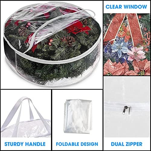ProPik Christmas Wreath Storage Bag - 24" Clear Waterproof PVC Container | 2 Pack with Handles
