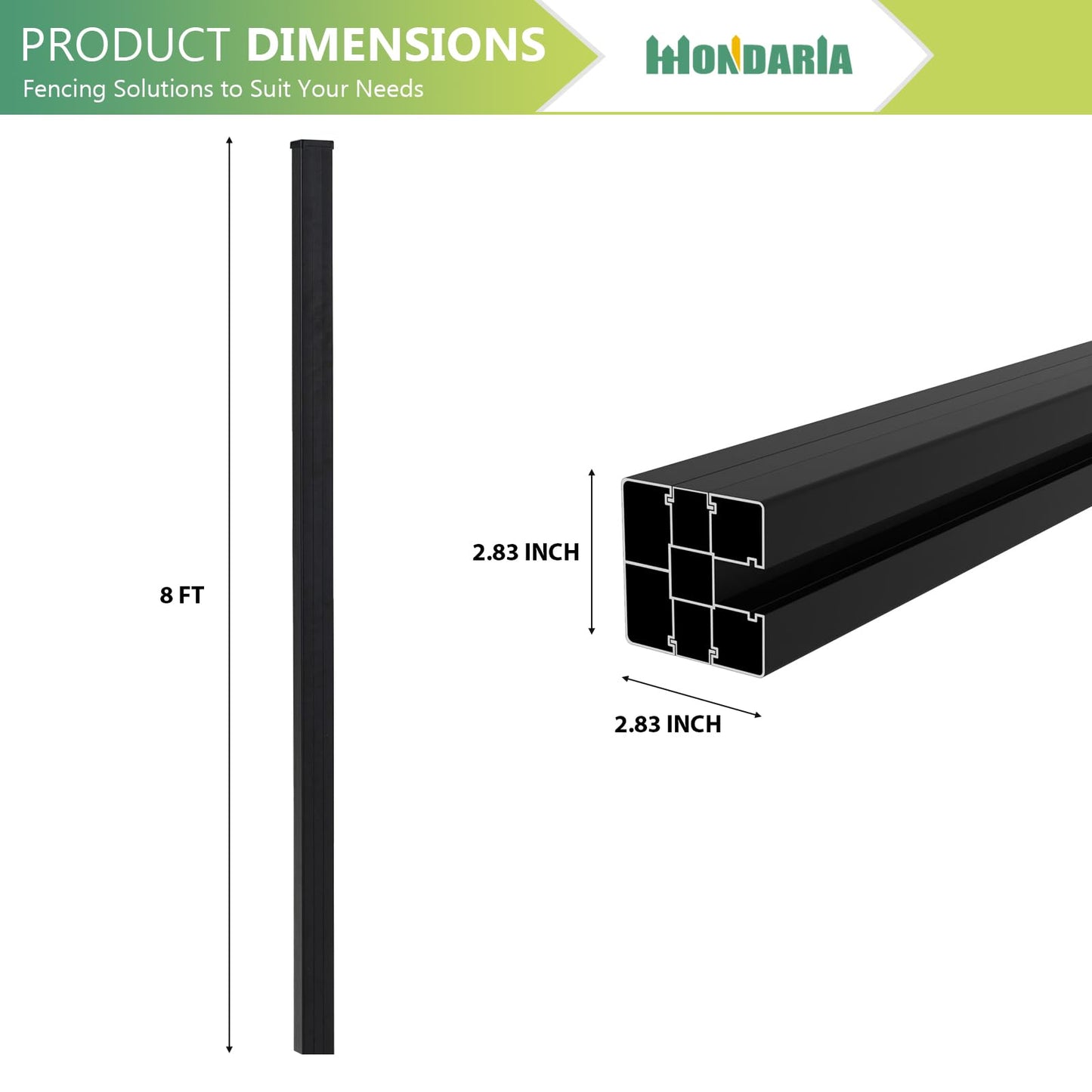 Mondaria 8 Feet Metal In-Ground Posts for Wood-Plastic Composite Fence Installation,with Top and Button Covers, Screws(Set of 2)