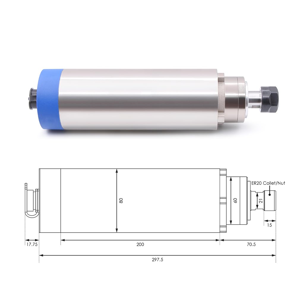 G-Penny 2.2kw ER20 220v Air Cooled Spindle Motor 0-24000rpm D=80mm 4 pcs Ceramic Ball Bearings Woor Working 0.01mm Accuracy for CNC Machine