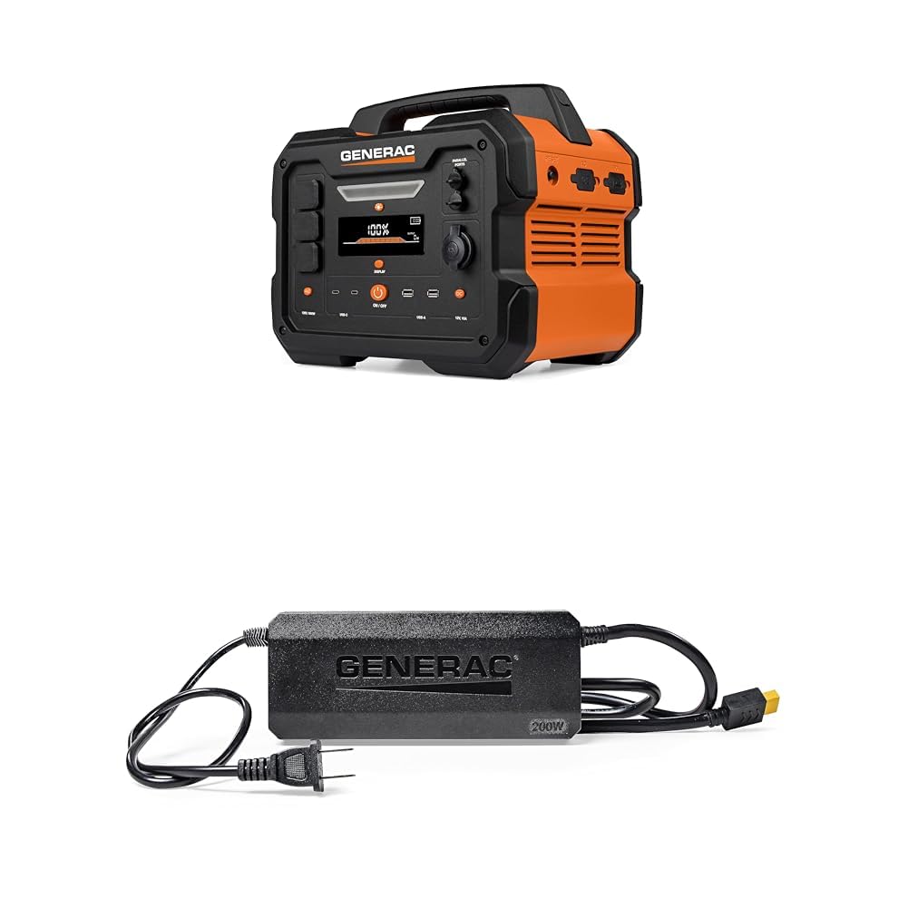 Generac GB1000 1086Wh Portable Power Station with Generac 8031 Charge Enhancer 200W Charger